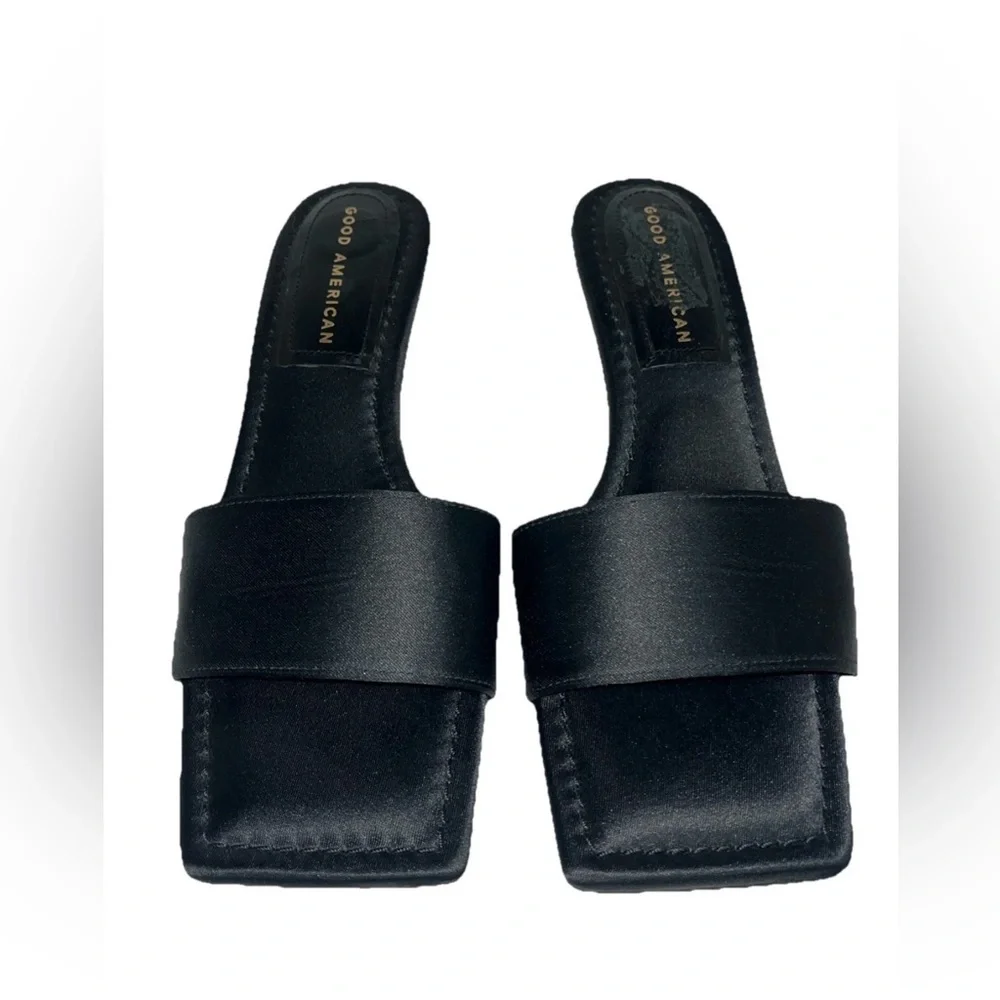 Good American NWOB Kickstand Slide Sandal‎ Mules Black Womens Size 6.5 GA117K-X